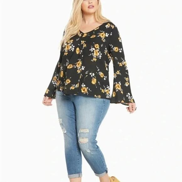 Torrid Floral Print V-Neck Blouse Whimsigoth dark Romantic Poppies plusSize - Picture 3 of 9